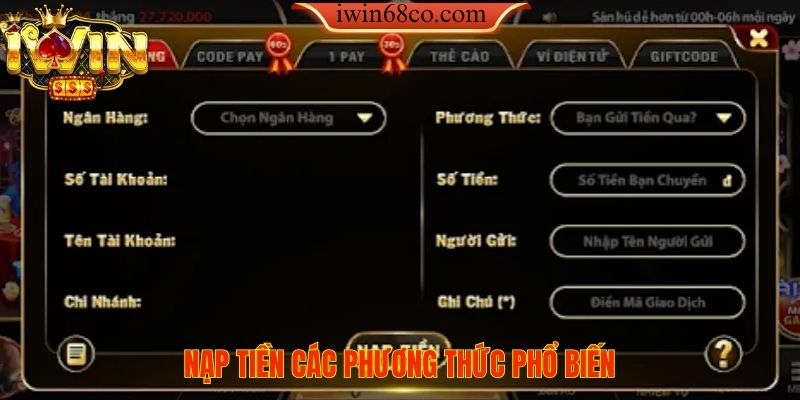 Các phương thức nạp tiền phổ biến